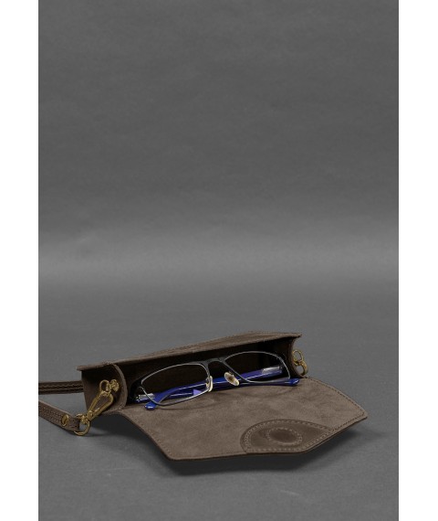 Кожаная сумка-футляр для очков (мини-сумка) темно-коричневый Crazy Horse