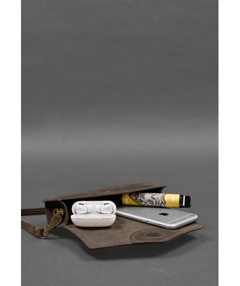 Leather glasses case (mini bag) dark brown Crazy Horse