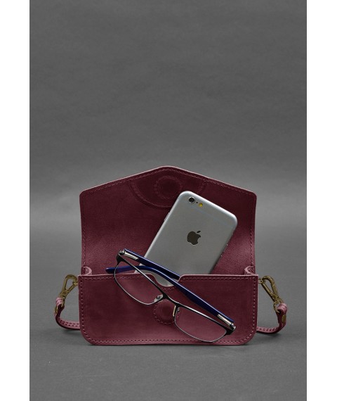 Leather glasses case (mini bag) burgundy Crazy Horse
