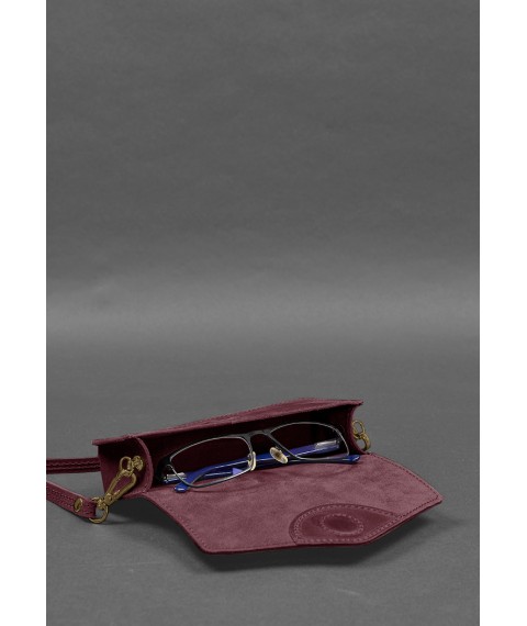 Leather glasses case (mini bag) burgundy Crazy Horse