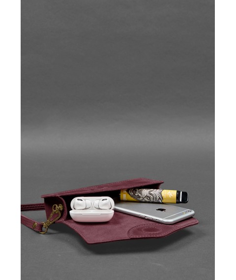 Leather glasses case (mini bag) burgundy Crazy Horse