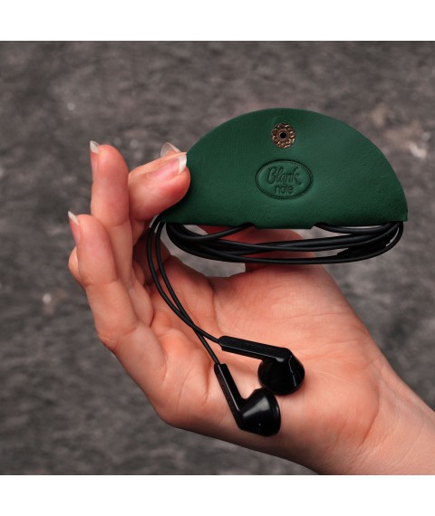 Шкіряний холдер для навушників та проводів зелений