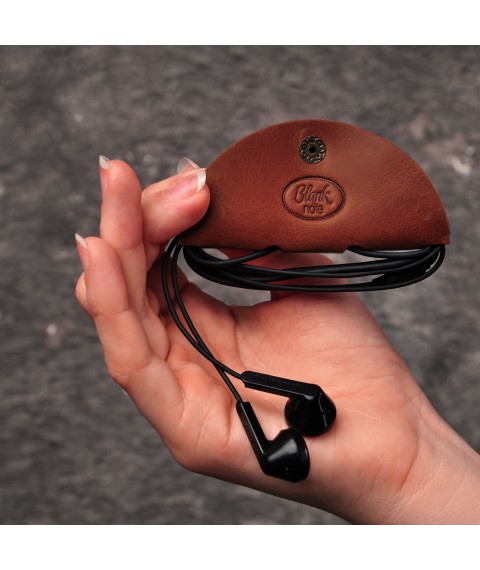 Шкіряний холдер для навушників та проводів світло-коричневий