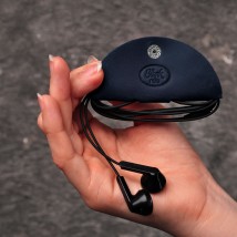Leather holder for headphones and cables blue