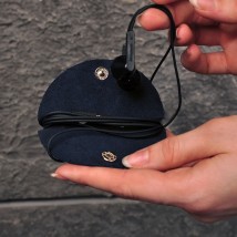 Leather holder for headphones and cables blue