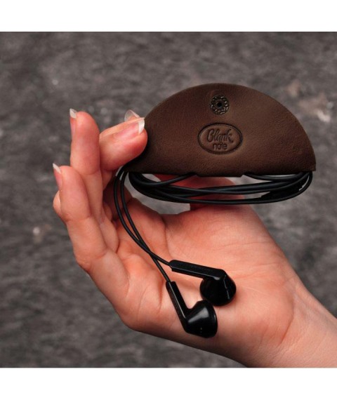 Шкіряний холдер для навушників та проводів темно-коричневий