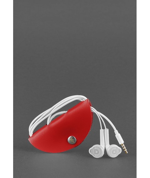 Leather holder for headphones and cables Red