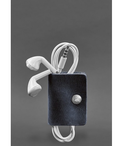 Leather holder for headphones and cables 2.0 Blue