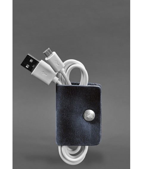 Leather holder for headphones and cables 2.0 Blue