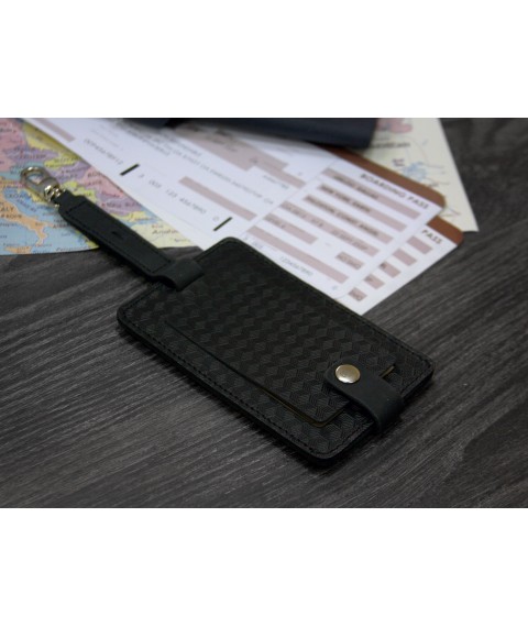 Leather luggage tag Blank tag black Carbon