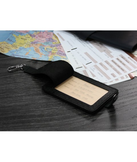 Leather luggage tag Blank tag black Carbon
