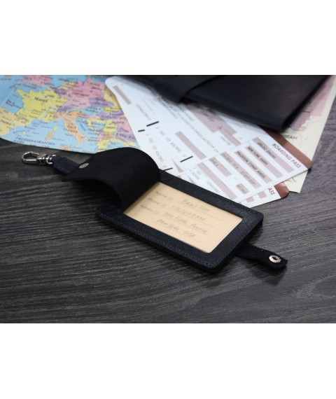 Leather luggage tag Blank tag blue Carbon