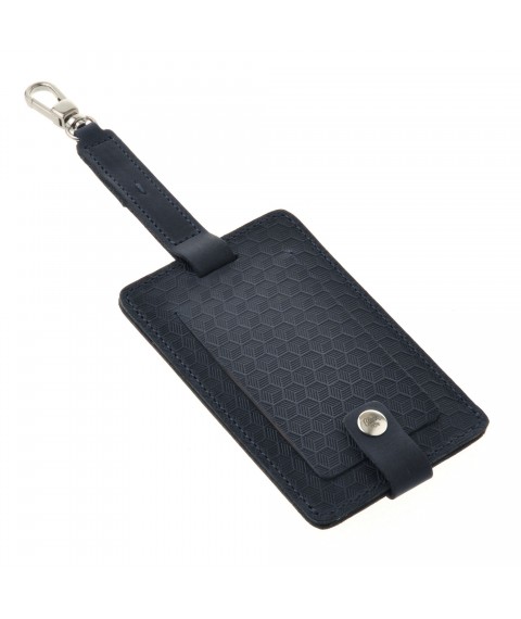 Leather luggage tag Blank tag blue Carbon