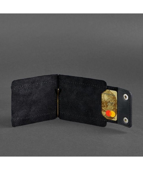 Чоловіче шкіряне портмоне чорне 10.0 затиск для грошей Crazy Horse