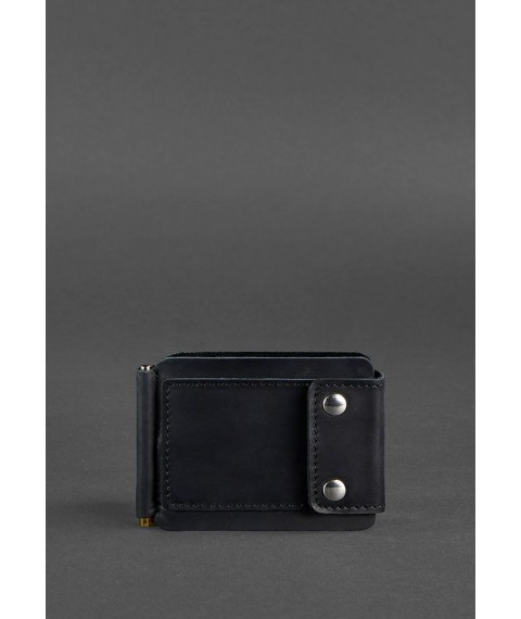 Men's leather wallet black 10.0 money clip Crazy Horse