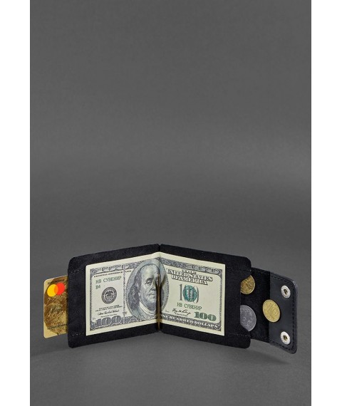 Мужское кожаное портмоне черное 10.0 зажим для денег Crazy Horse