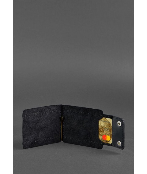 Мужское кожаное портмоне черное 10.0 зажим для денег Crazy Horse