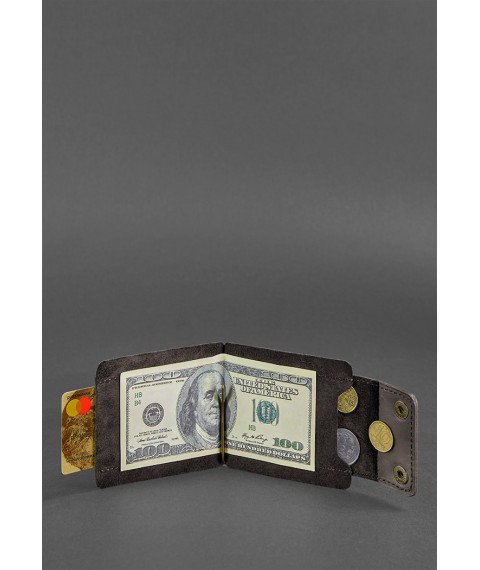 Чоловіче шкіряне портмоне темно-коричневе 10.0 затиск для грошей Crazy Horse