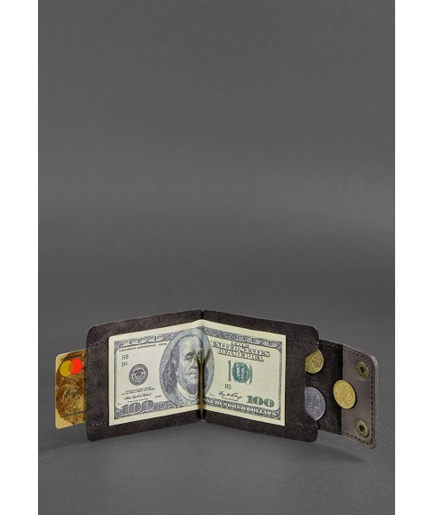 Men's leather wallet dark brown 10.0 money clip Crazy Horse