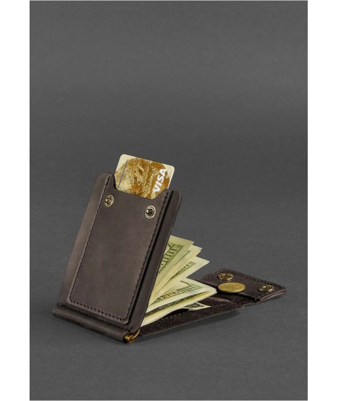 Men's leather wallet dark brown 10.0 money clip Crazy Horse
