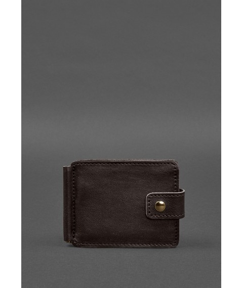Leather wallet 13.1 clip with strap dark brown crust