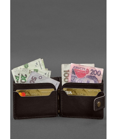 Leather wallet 13.1 clip with strap dark brown crust