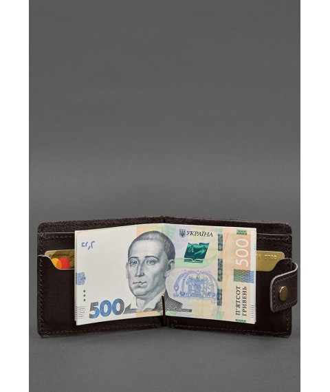 Leather wallet 13.1 clip with strap dark brown crust