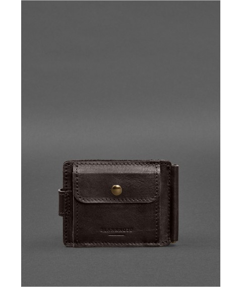 Leather wallet 13.1 clip with strap dark brown crust