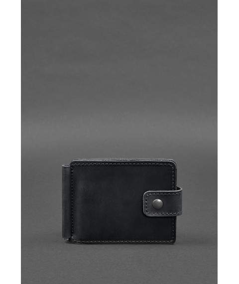 Leather wallet 13.1 clip with strap Black Crazy Horse