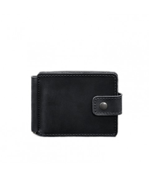 Leather wallet 13.1 clip with strap Black Crazy Horse