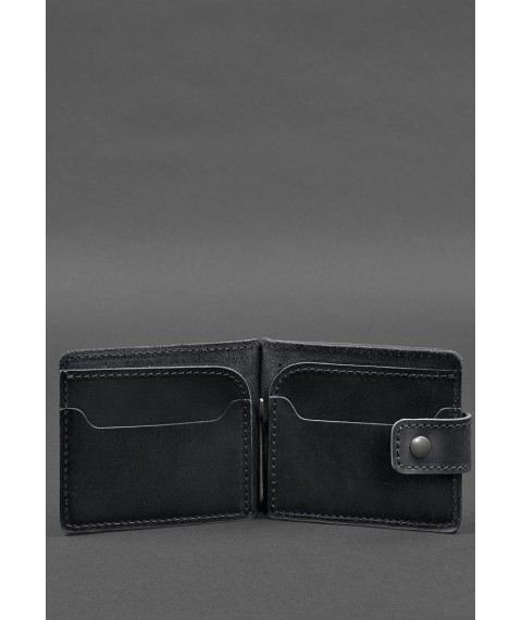 Leather wallet 13.1 clip with strap Black Crazy Horse