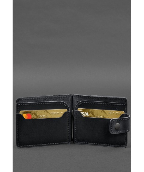 Leather wallet 13.1 clip with strap Black Crazy Horse