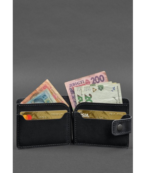 Leather wallet 13.1 clip with strap Black Crazy Horse