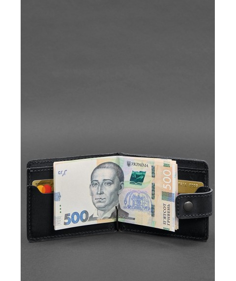 Leather wallet 13.1 clip with strap Black Crazy Horse