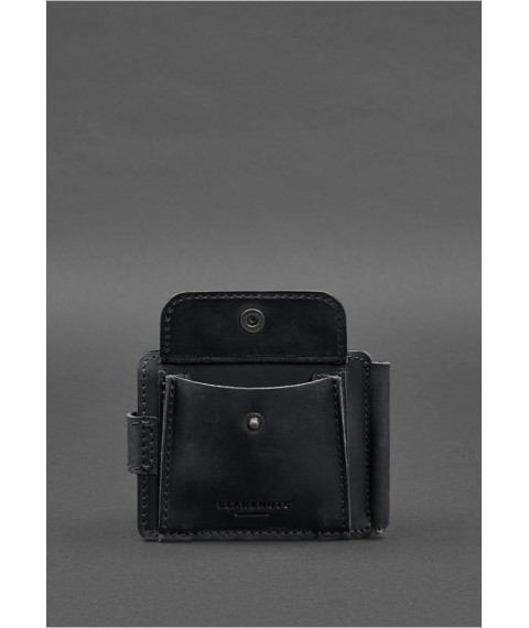 Leather wallet 13.1 clip with strap Black Crazy Horse
