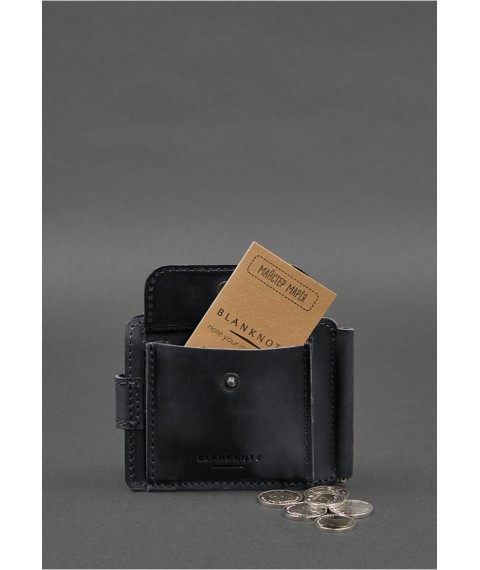 Leather wallet 13.1 clip with strap Black Crazy Horse