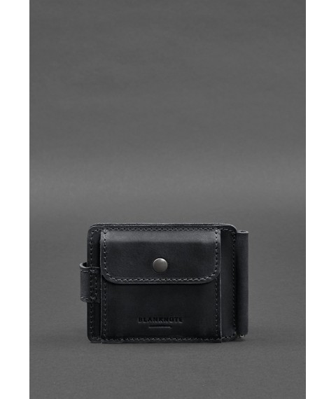 Leather wallet 13.1 clip with strap Black Crazy Horse