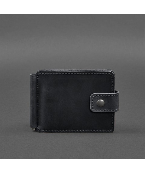 Leather wallet 13.1 clip with strap Black Crazy Horse