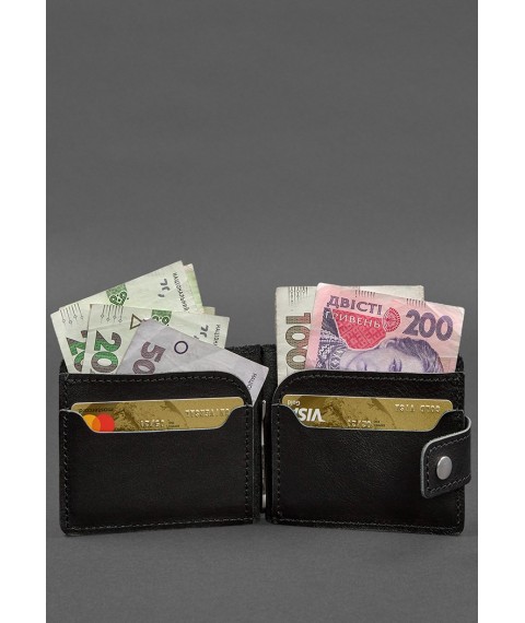 Leather wallet 13.1 clip with strap black crust