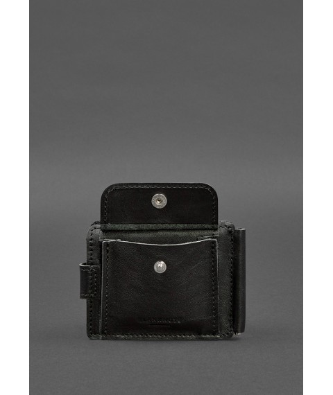 Leather wallet 13.1 clip with strap black crust