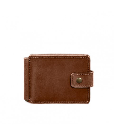 Leather wallet 13.1 clip with strap light brown Crazy Horse