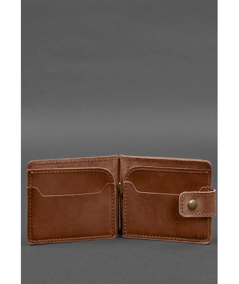 Leather wallet 13.1 clip with strap light brown Crazy Horse