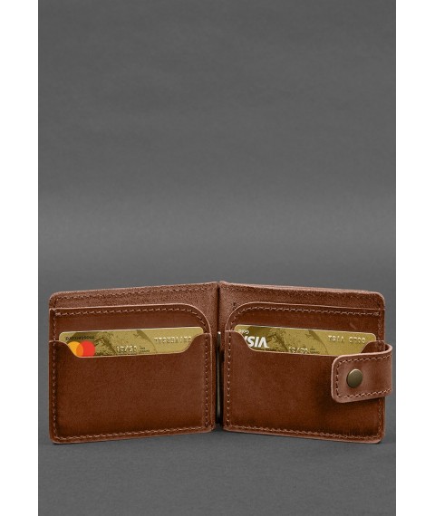 Leather wallet 13.1 clip with strap light brown Crazy Horse