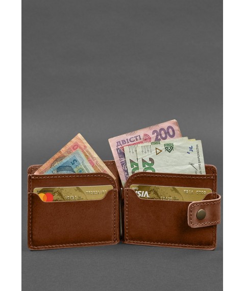 Leather wallet 13.1 clip with strap light brown Crazy Horse