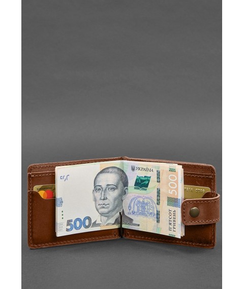Leather wallet 13.1 clip with strap light brown Crazy Horse