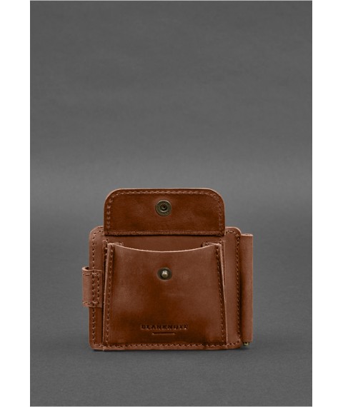 Leather wallet 13.1 clip with strap light brown Crazy Horse