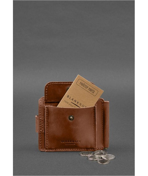 Leather wallet 13.1 clip with strap light brown Crazy Horse