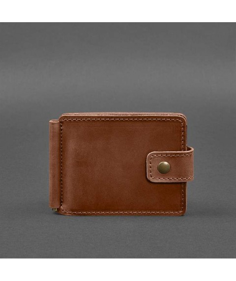 Leather wallet 13.1 clip with strap light brown Crazy Horse