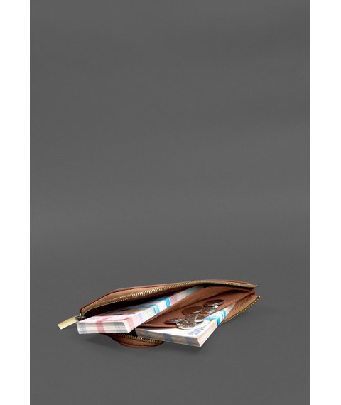 Шкіряне портмоне-купюрник на блискавці 14.1 світло-коричневе