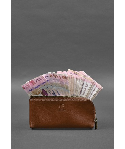 Leather wallet with zipper 14.0 light brown
